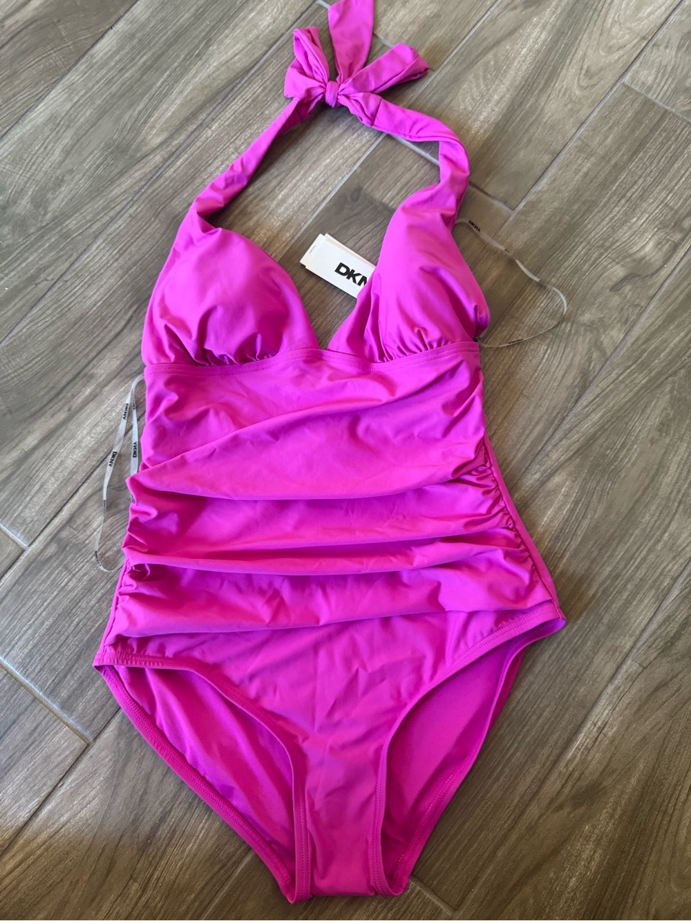 DKNY Hot Pink Halter One-Piece Swimsuit